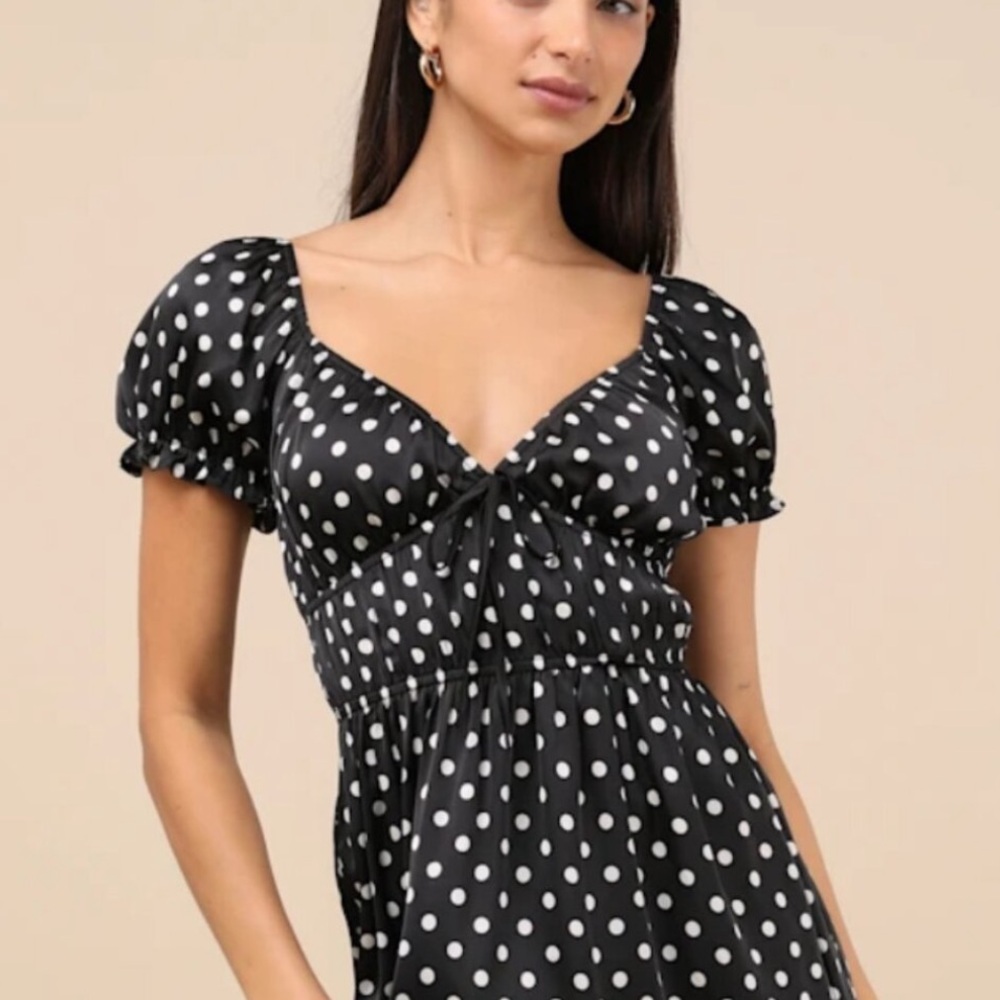!NEW! Lulu's Black and White Polka Dot Mini Dress Size M
